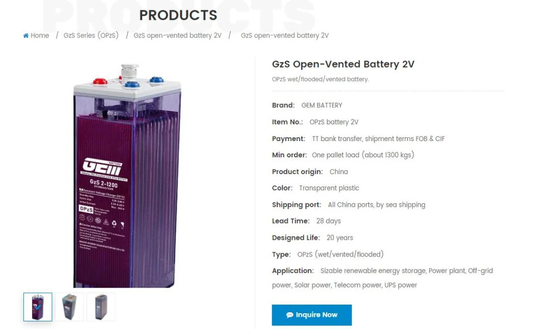 GEM Battery I OPzS batteries 2V-800AH for Solar/Wind-Power/Telecome systems